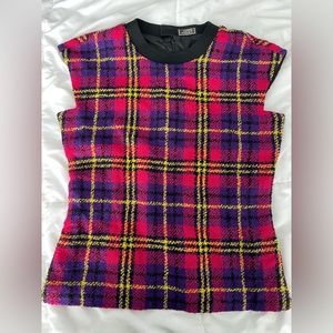 Gianni Versace 1991 Plaid Short Sleeve Silk Top